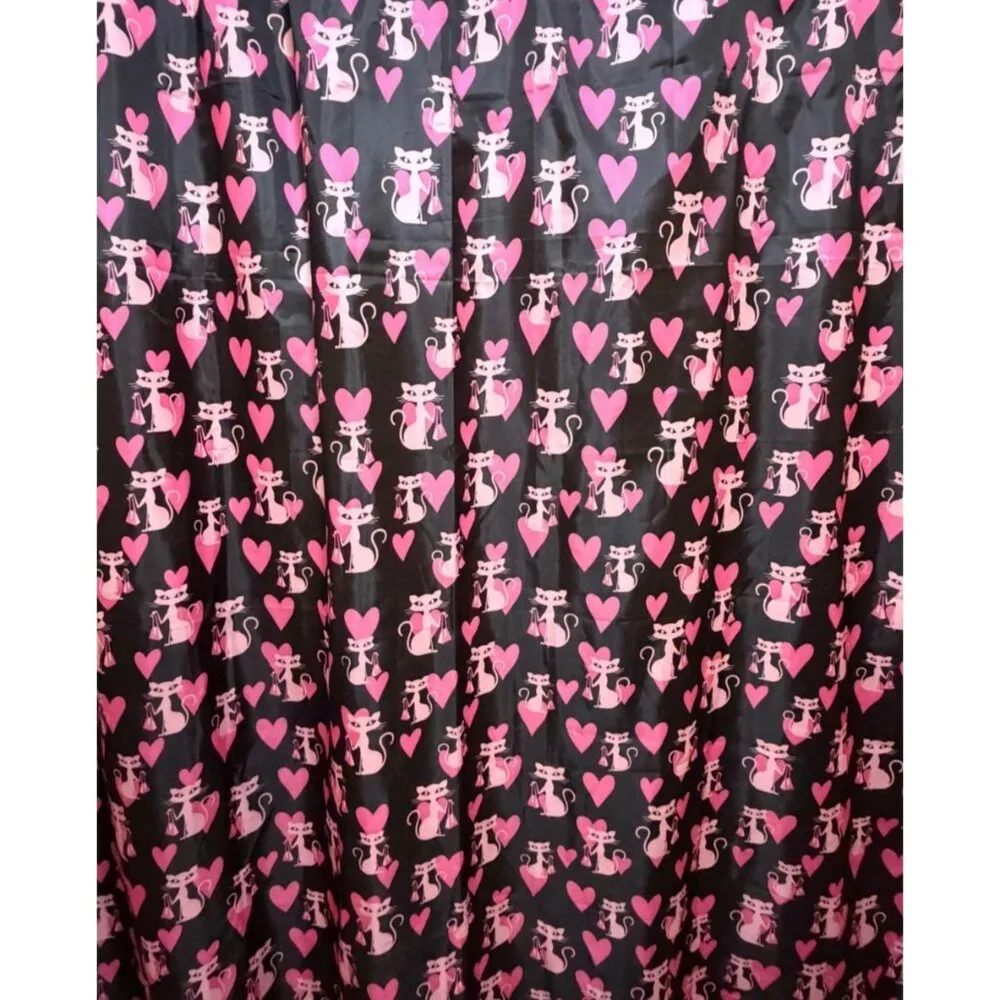 Unbranded Pink & Black Cats/Hearts Pattern Shower Curtain 100% Polyester 70x70.5